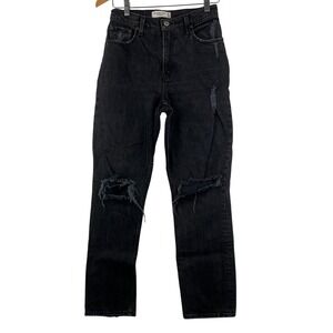 Abercrombie & Fitch 90s Straight Ultra High Rise‎ Distressed Black Jeans 25 0s